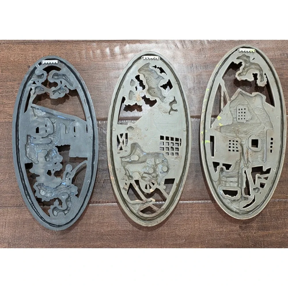 VTG 60s 3D Rustic Farmhouse Cottage Country Wall Art Plaques Set of 3 Oval Decor